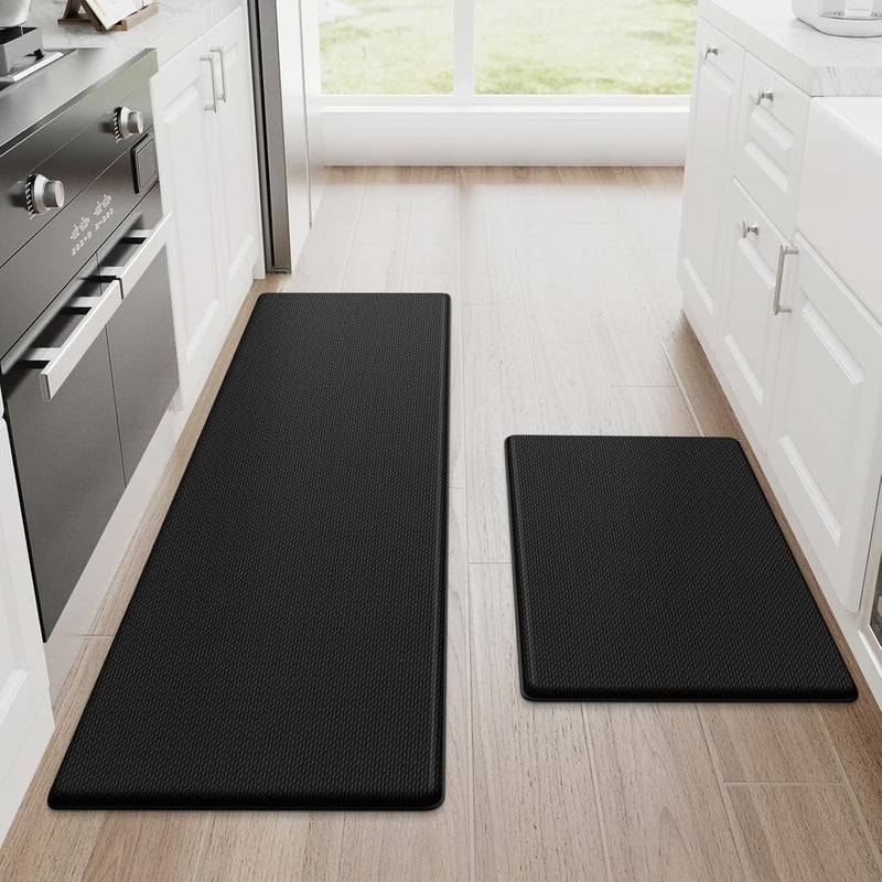 StepRite Kitchen Mats for Floor, 2-Piece Anti-Fatigue Kitchen Rugs, Black - 17.3