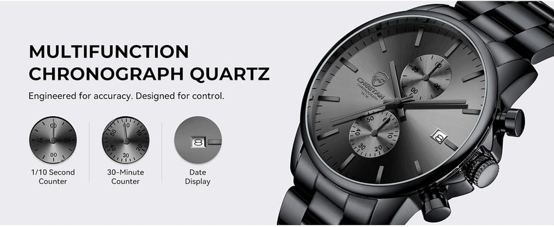 GOLDEN HOUR Fashion Business Mens Watches with Stainless Steel Waterproof Chronograph Quartz Watch for Men, Auto Date