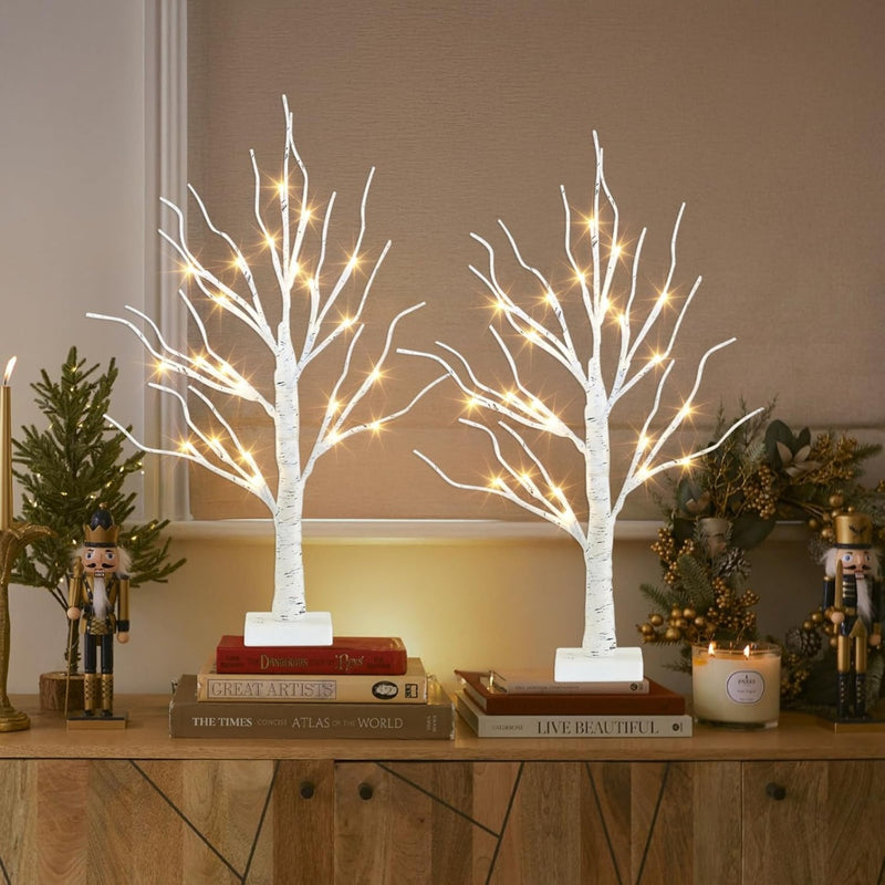 Home Decor, 2FT Birch Tree With LED Lights Warm White Light Up Tree
